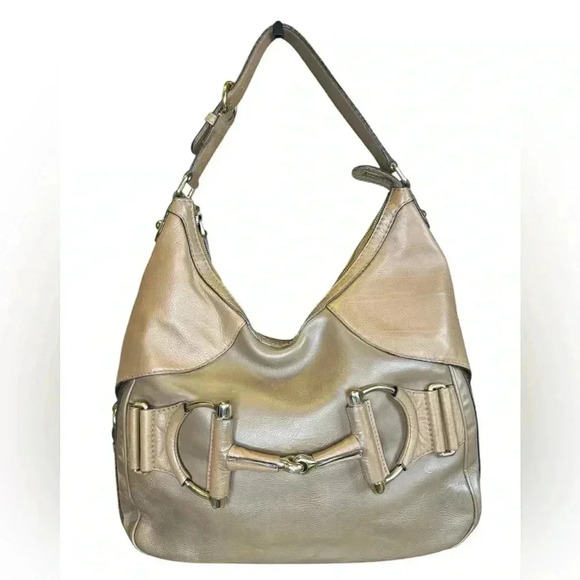 Gucci Handbags - Gucci Light Brown Leather Heritage Stripe Horsebit Hobo Shoulder Bag.